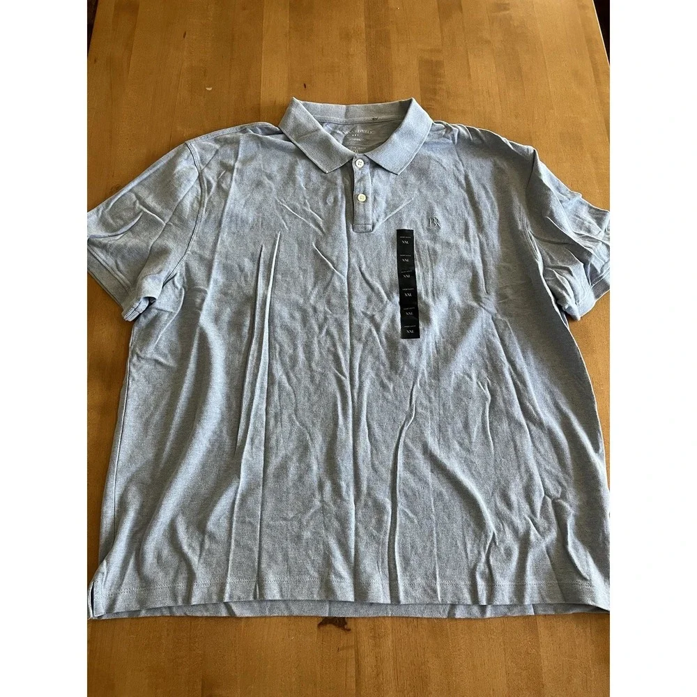 Mens Banana Republic Pique Cotton Polo Shirt BR Monogram Logo Gray‎ Blue Sz XXL